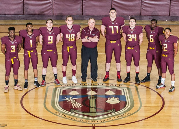 Head coach Greg Toal (center) is surrounded by top players (left to right) Malik Baker, Wes McKoy, Zack Chakonis, Anthony Malaguti, Kevin Feder, Kyle Klienberg, Brandon Simon and Daivon "Lucky" Ellison.  