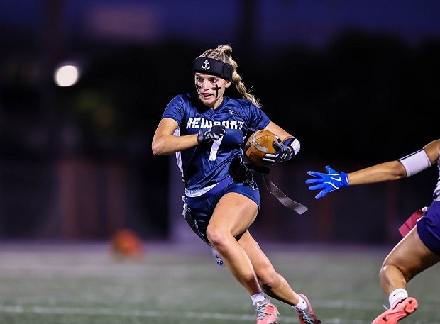 Newport Harbor climbs to No. 1 in this week's Top 25 high school girls flag football Top 25. The Sailors are riding a 22-game win streak as Southern Section postseason play begins next week. (Photo: Matt Johner)