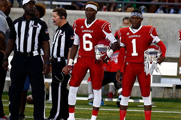 Henry Ruggs (6) III gets ready to take the field as a captain during his senior season in high school.