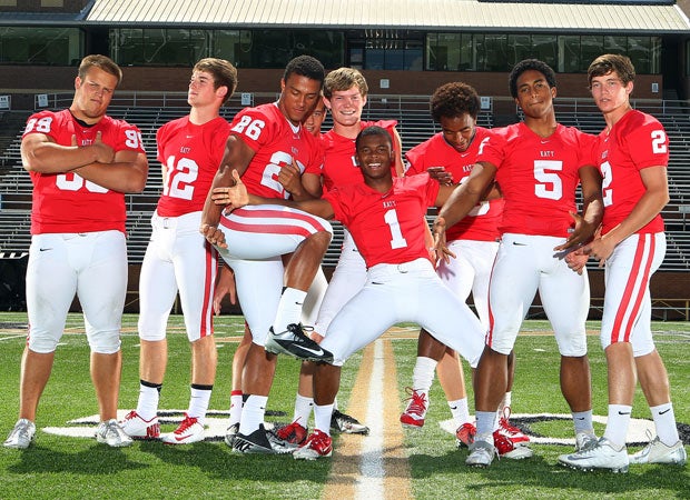 Several top Katy players clown around during a photo shoot.