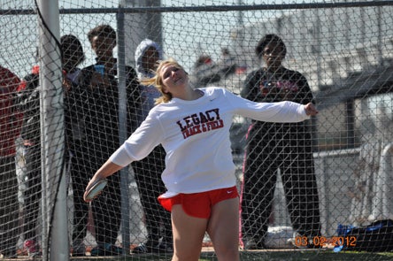 Shelbi Vaughan of Mansfield Legacy now holds the national record in the discus throw. She's not all about track though, as she will also play volleyball at Texas A&M next season.