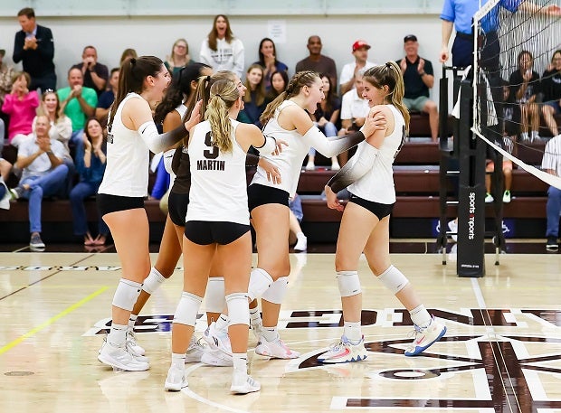 Saint Francis, seen celebrating earlier this year against rival Archbishop Mitty, won the Nike TOC Southwest tournament over the weekend. The Lancers jump back in the MaxPreps Top 25 at No. 10. (Photo: Jim Malone)