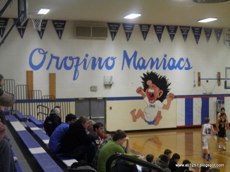 The gym at Orofino High School in Idaho touts the school's amazingly unique mascot. The unique nature isn't in doubt, but some doubt how tasteful the mascot name is when you factor in the school's proximity to a mental hospital.