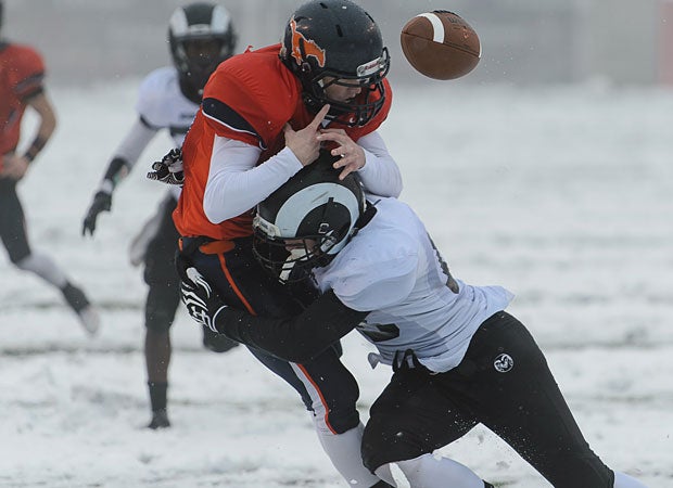 Snow didn't stop the big hits at the Highland vs. Mountain Crest game in Utah.