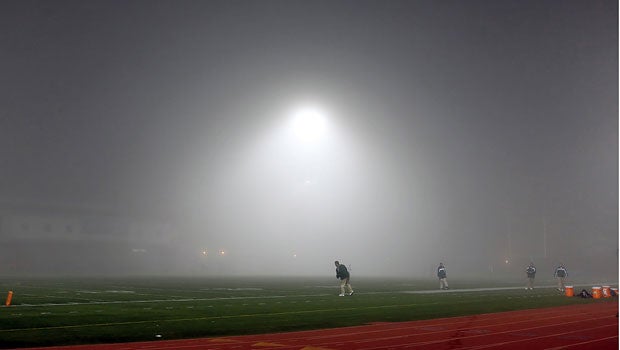 Fog took over in Southern California. This is at the St. Monica vs. Rio Hondo Prep game.