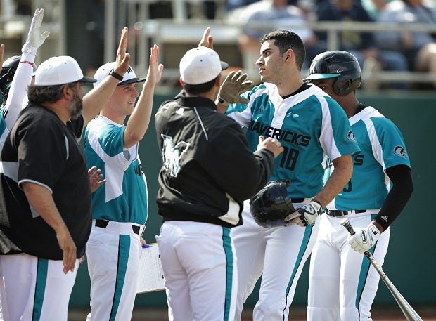 Adan Fernandez receives congratulations from his teammates after hitting a home run Wednesday.
