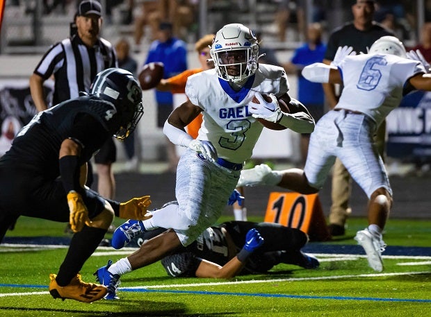 Devon Rice scored three touchdowns as No. 2 Bishop Gorman handled No. 13 Corona Centennial 56-28 on Friday night. (Photo: Caleb Brown)