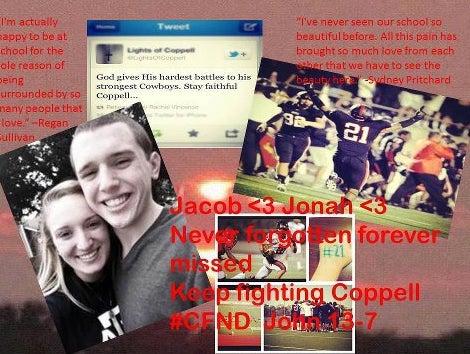 "Stay Strong Coppell," is a Facebook page honoring student athletes Jacob Logan and Jonah Blackwell, who passed away this week. These pages also help others cope with their sudden and tragic loss.