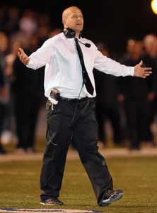 Servite coach Troy Thomas appears 
always charged. 