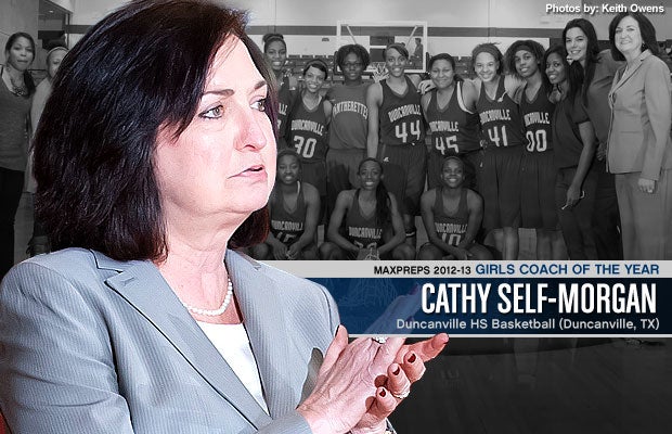 Cathy Self-Morgan cut down the nets for the sixth time in her illustrious coaching career in Texas. She won her first MaxPreps girls team Coach of the Year award after leading the Pantherettes to a 42-0 record. 