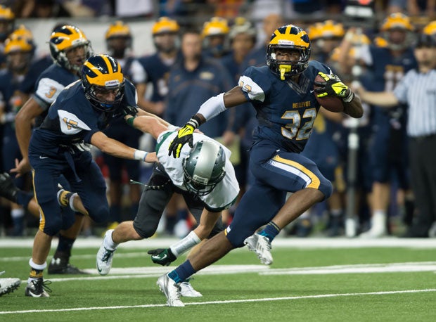 Being recruited by the likes of Oregon, Texas A&M, UCLA and Washington, Budda Baker scored twice in Bellevue's 45-7 thrashing of Skyline on Saturday night at Husky Stadium.