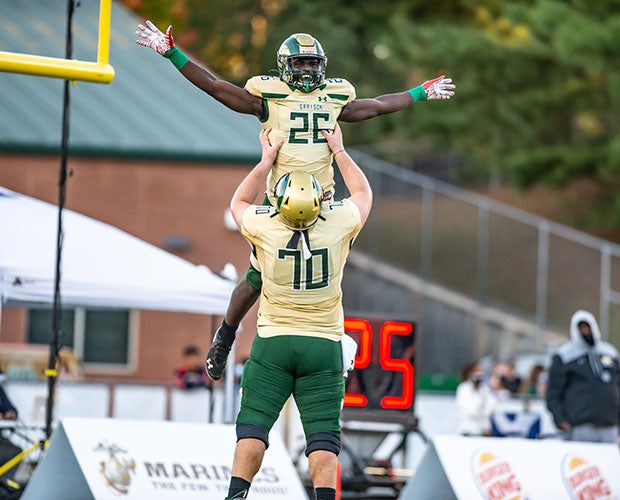 Grayson running back Phil Mafah celebrates one of his two touchdowns.