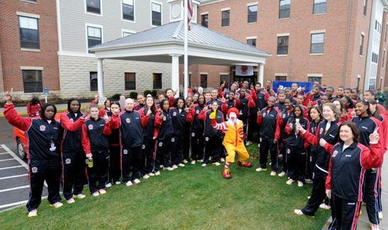 The 2010 McDonald's All-American team poses in front of Ronald McDonald House of Central Ohio. 