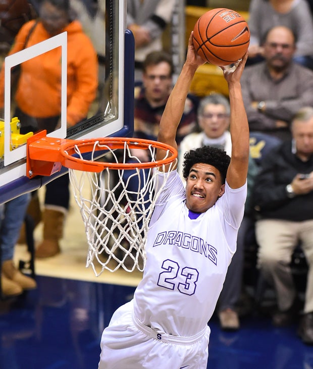 Sacramento guard Christian Terrell soars in for a dunk attempt against Moreau Catholic in the MaxPreps MLK Classic at Haas Pavilion in California.
