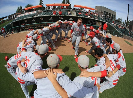 Mater Dei traveled about 400 miles by bus to reach its Stockton destination. The Monarchs had their fun, including Ryan McMahon (15) in the middle of this team circle. 