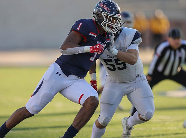 Denton Ryan defensive lineman Ja'Tavion Sanders has committed to Texas. He holds 22 offers including Alabama, LSU, Ohio State, Notre Dame, Oklahoma, Georgia, Texas A&M, Florida and Washington.