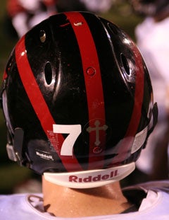 Cornerstone Christian players wearMcGregor's number on the back of theirhelmets and signs can be seen all aroundthe Southern California campus.
