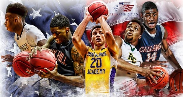2014-15 MaxPreps All-American First Team (L to R): Jaylen Brown, Dwayne Bacon, Ben Simmons, Isaiah Briscoe and Malik Newman.