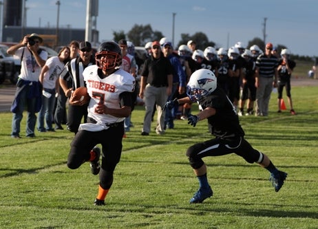 Cheyenne Wells quarterback Jaime Huerta (7) will lead the Tigers into the Class A 6-Man state title game against Hi-Plains. The teams met in the season opener, a 60-34 win by Cheyenne Wells.