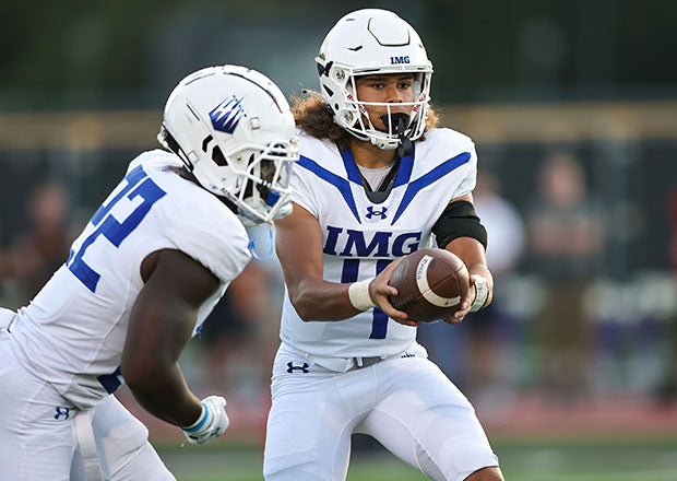 IMG Academy quaterback Jayden Bradford helped the No. 4 Ascenders to a second-straight win over a MaxPreps Top 25 school. IMG took down No. 10 St. Joseph's Prep 17-14 on Saturday at the Battle at the Beach in New Jersey. (Photo: Carl Edmondson Jr.)