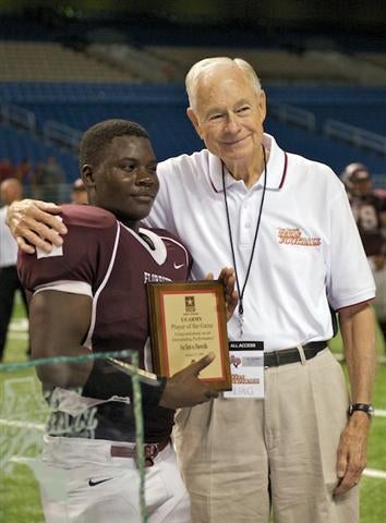 Texas Football Magazine Founder Dave Campbell poses with MVP Bullard.