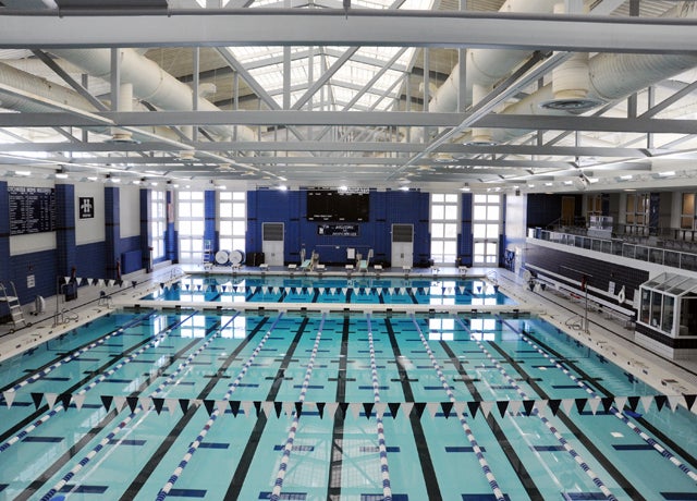 The 10-lane Hixon Pool inside the MAC. The natatorium also has a separate diving well, and is used by the local Lakeville community, as well as the Housatonic Valley Regional High School swim teams.