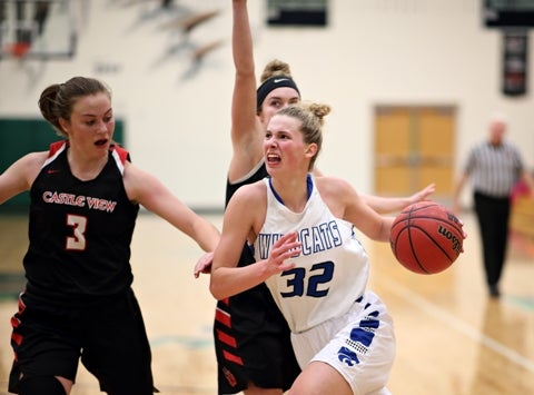 Fruita Monument and standout Riley Snyder (32) earned the top seed in the Class 5A girls state basketball tournament, which begins Tuesday, along with the 4A state event. Pueblo West is the top seed in 4A.