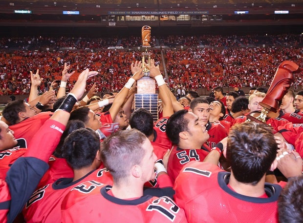 Kahuku celebrates one of its six state titles, helping them climb to the top of the Hawaii Dynasty Ratings.