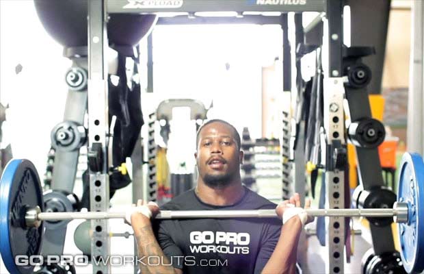 Pro Bowl linebacker Von Miller performs hang cleans during a Go Pro Workout.