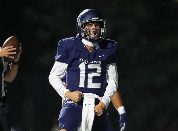Quarterback Wyatt Becker has helped Sierra Canyon enter the MaxPreps Top 25 at No. 19 after a blowout 63-6 win Friday over Saguaro. Becker was 18 of 22 passes for 364 yards and a school-record seven touchdowns while adding a rushing score as well for the 5-0 Trailblazers. (Photo: Rene Morales)