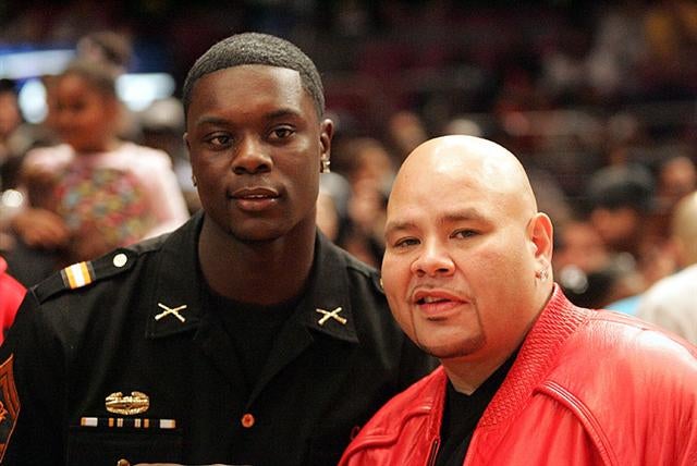 Despite no invitation to play in the game, Brooklyn star Lance Stephenson showed up and posed for this photo with rapper Fat Joe.