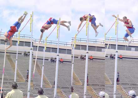 Dalton Duvio clears 17 feet, 1 inch from left to right.