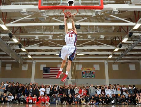 Slam dunk contest winner Ryan Lough, an unassuming 5-8 junior guard from nearby King (Riverside), sent the more than 2,000 fans still in attendance at Palm Desert High School into a frenzy with some of his high-flying antics.