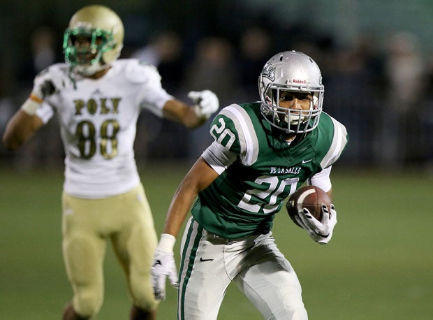 De La Salle cornerback Tre White returns an interception 30 yards for a touchdown in the third quarter. 