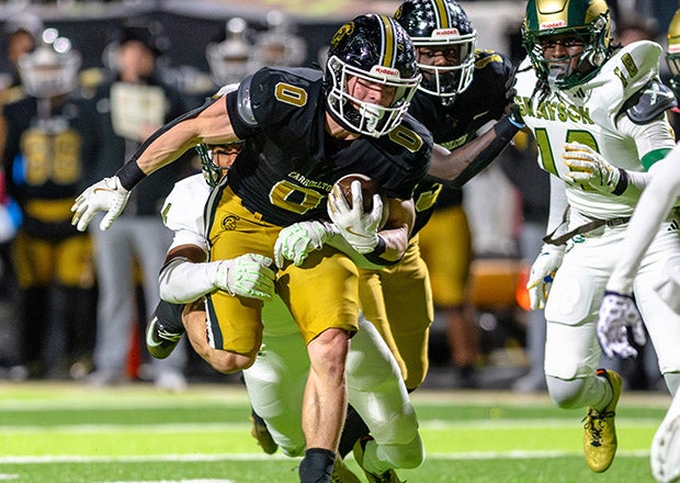 With 170 yards and three touchdowns Friday against No. 1 Grayson, senior running back Cameron Wood went over 1,600 all-purpose yards for the season with 32 TDs. (PHOTO: Travis Kirkland)