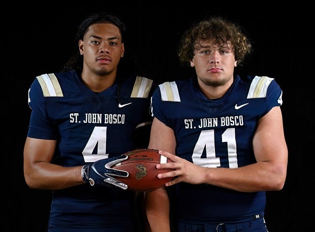 Edge rushers Epi Sitanilei and Dutch Horisk willl anchor a St. John Bosco defense looking for their fifth state title in 11 seasons. (Photo: Heston Quan)