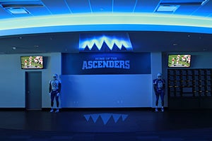 The IMG football locker room.