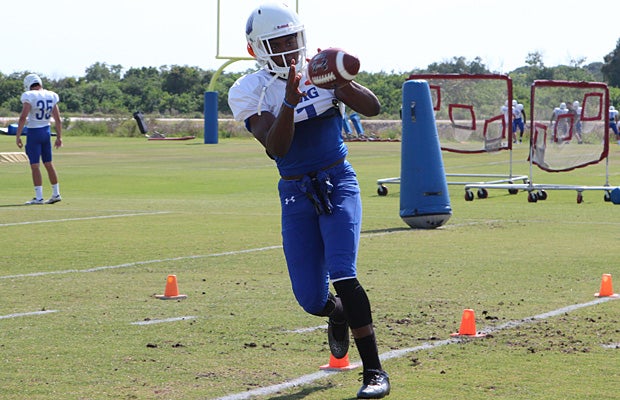 K.J. Osborn works on pass catching during individual drills