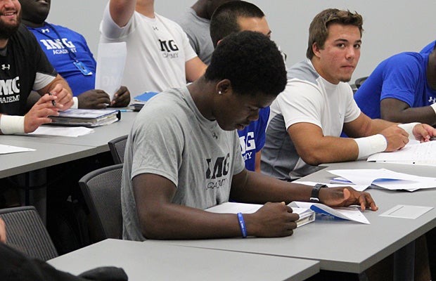 The Michigan-born wide receiver goes over plays and formations during the offensive team meetings.