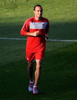 Landon Donovan on the pitch in South Africa earlier this week.