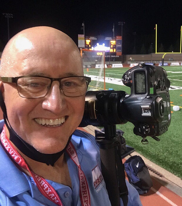 Mark Jones was all smiles while covering the Aug. 29 Legacy vs. Century game at the MDU Resources Community Bowl in Bismarck (N.D.).
