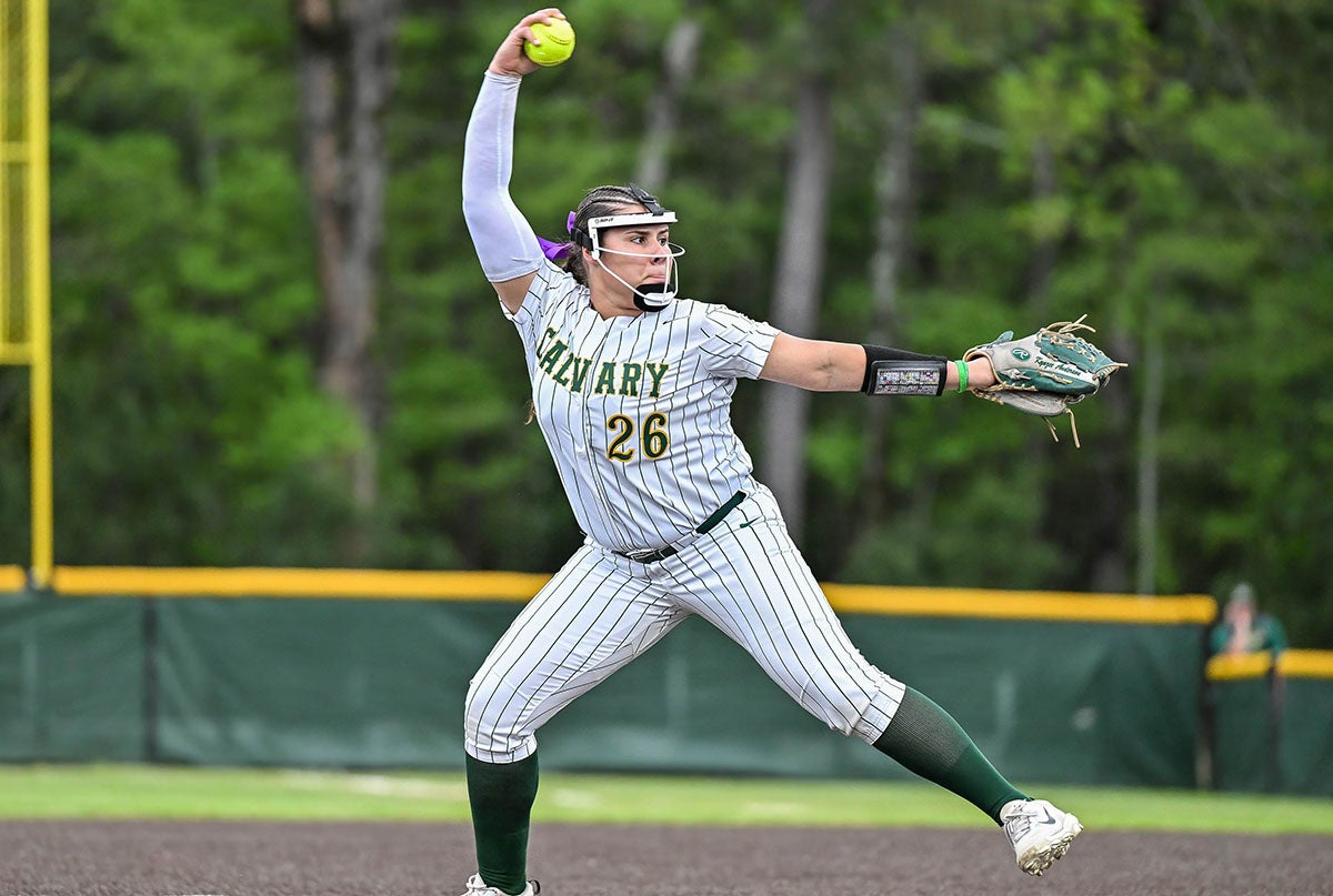 Calvary Baptist Academy senior Kynzee Anderson has dominated this season with a 0.44 ERA and 144 strikeouts in 80 innings. The Georgia signee has 114 career wins in the circle with five state championships. (PHOTO: Wayne Grubbs)