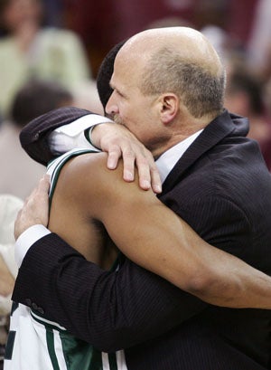 Allocco gives an embrace after another win.
