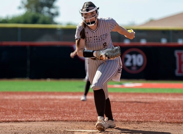 Texas A&M commit Kate Munnerlyn has helped Saint Francis climb to No. 10 in this week's MaxPreps Top25 softball rankings. (Photo: Larry Kauk)