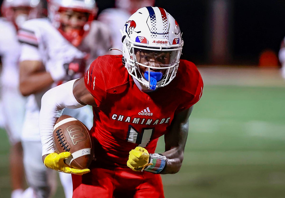 Five-star wide receiver Jeremiah Smith led Chaminade-Madonna to a state championship after topping 1,000 receiving yards on the season. The No. 2 player in the nation is headed to Ohio State. (Photo: Matthew Christopher)