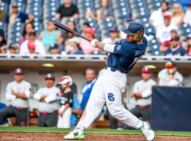 Jarred Kelenic takes a swing during the Perfect Game All-American Classic last summer in San Diego.