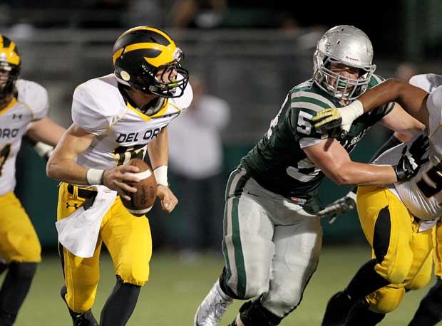 De La Salle senior defensive Sumner Houston tackle chases Del Oro quarterback Mike Moore during a 41-3 victory earlier this season.