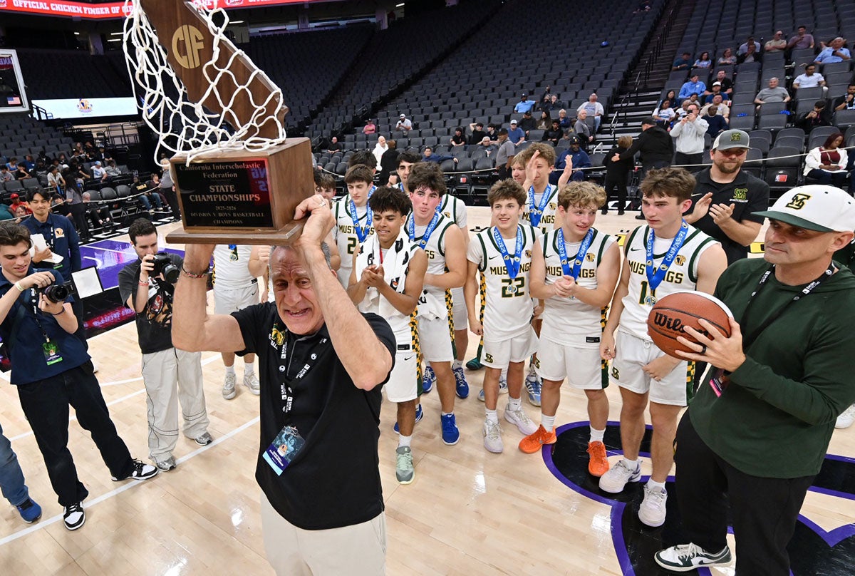 San Marin won its first state championship in school history 89-64 over Sylmar on Friday at Golden 1 Center. Miller Morgan scored 25 points and Jackson Young pulled down 10 rebounds while scoring 15. (Photo: David Steutel)