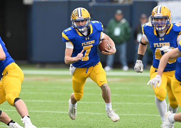 Senior Justin Knouff has been under center for Marion Local the past two seasons. He ran for 169 yards last week when the Flyers tied the state record for consecutive wins. (Photo: Jeff Harwell)