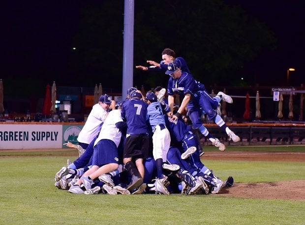 Valley Christian celebrates its CIF Central Coast Open Division title.